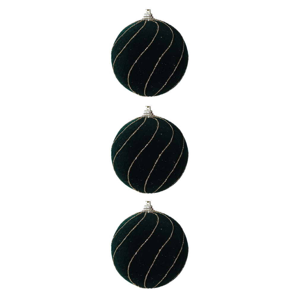 BOLAS DECORADAS AVELUDADA NATAL C/3 (VERDE dourado) 8D