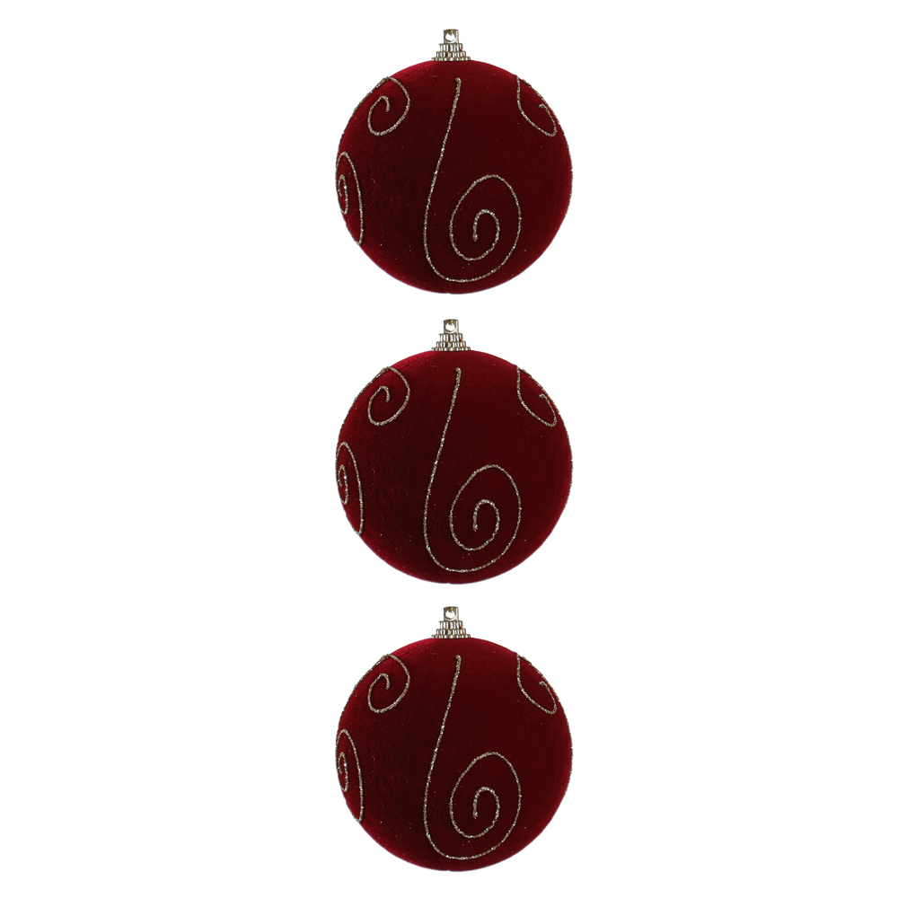 BOLAS DECORADAS AVELUDADA NATAL C/3 (vermelho dourado) 8D