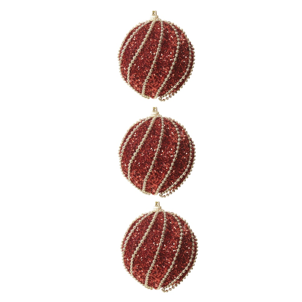 BOLAS DECORADAS NATAL C/3 PVC (VERMELHO DOURADO) 8D