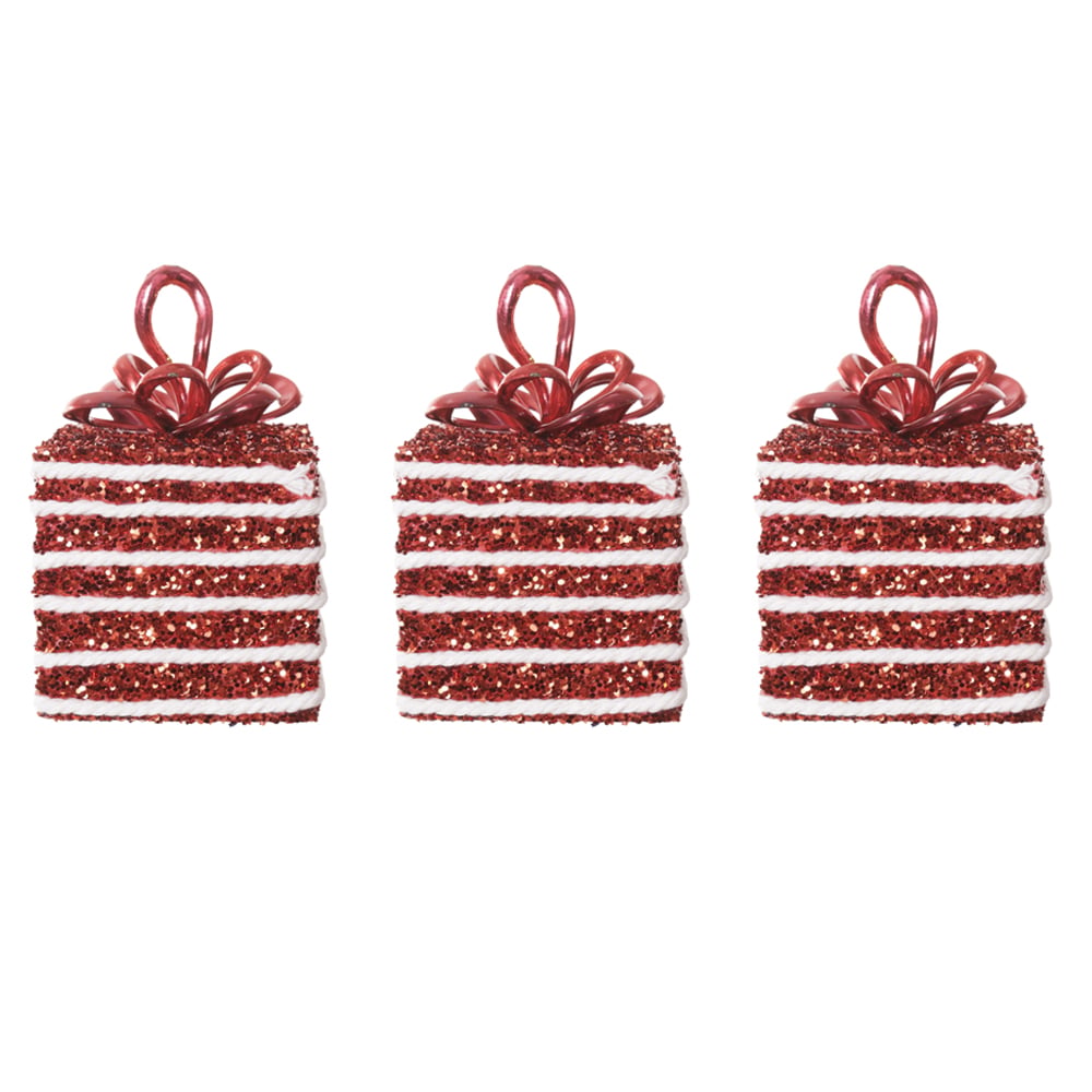 ENFEITE CAIXA DE PRESENTE NATAL C/3 PVC (VERMELHO BRANCO) 10X6cm