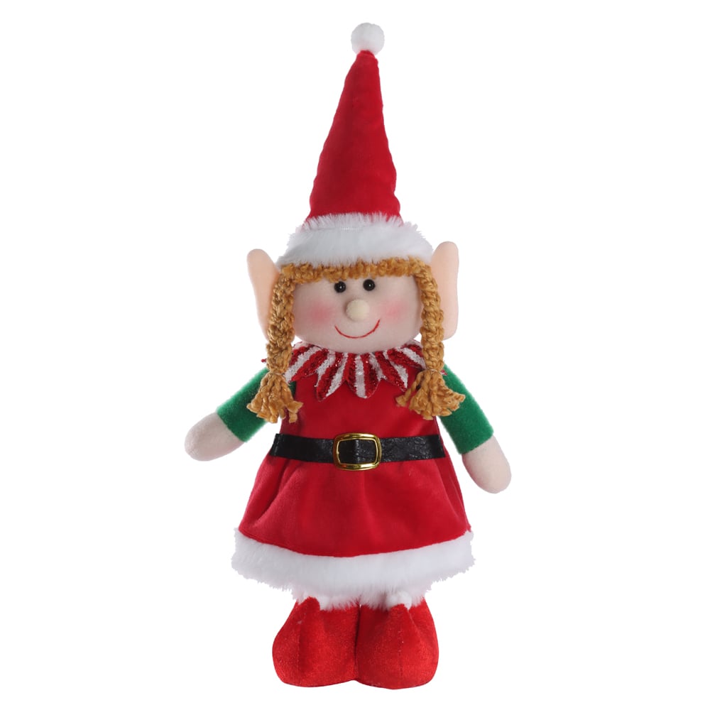 BONECO NATAL ELFO MENINA EM PE (VERMELHO VERDE) 35cm