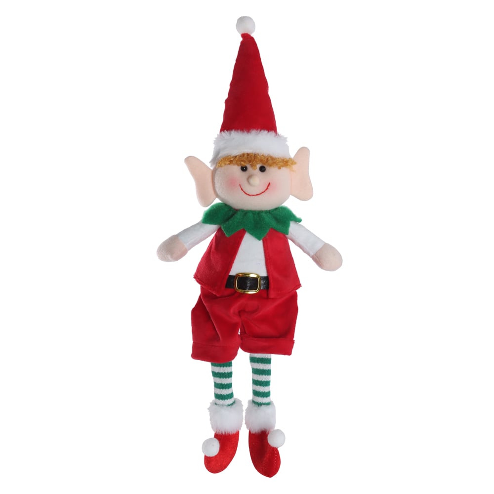 BONECO NATAL ELFO MENINO SENTADO (VERMELHO VERDE) 35cm