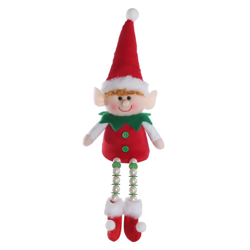 BONECO NATAL ELFO MENINO SENTADO (VERMELHO VERDE) 35cm