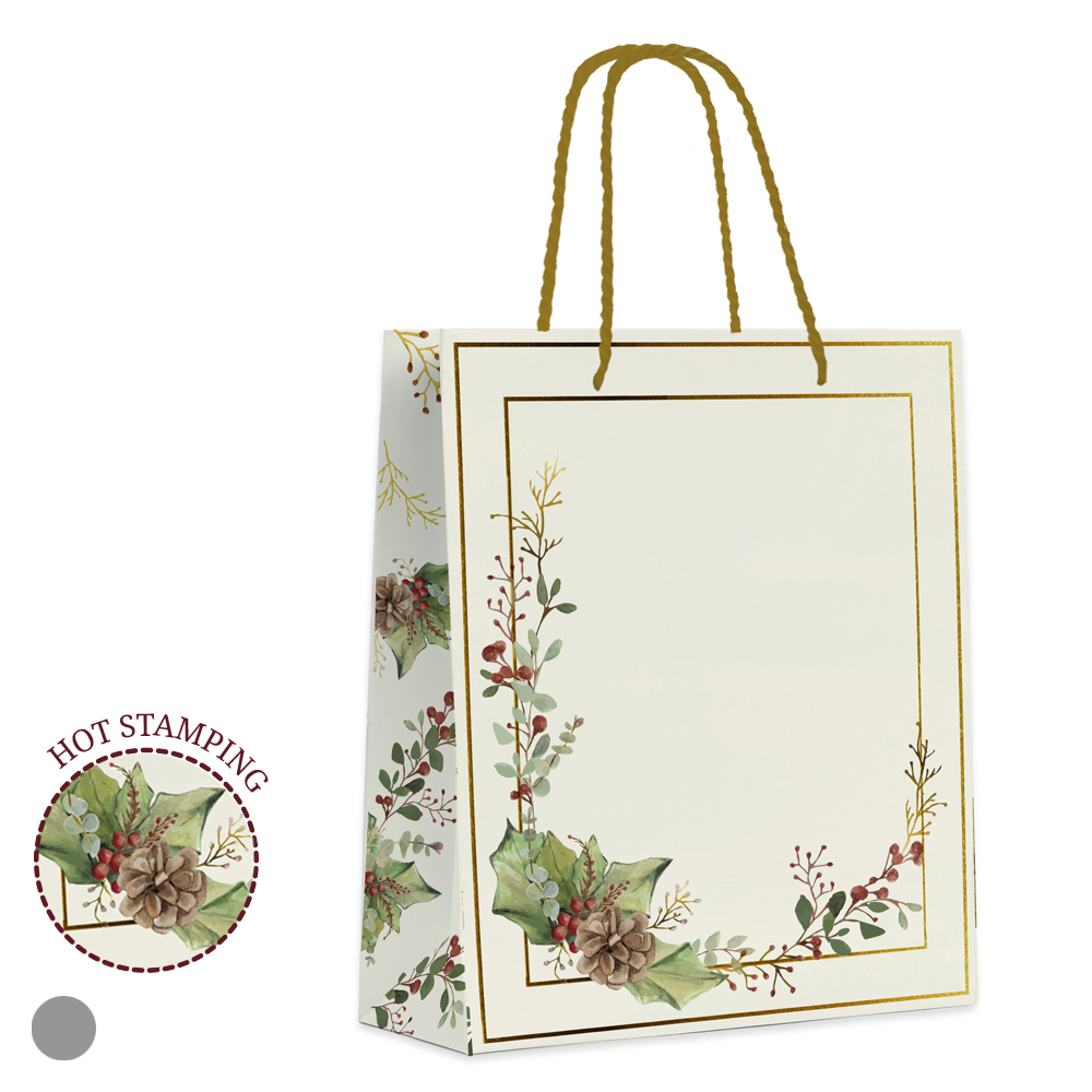 SACOLA PAPEL HOT STAMPING (BEGE) 15,5X14X7cm