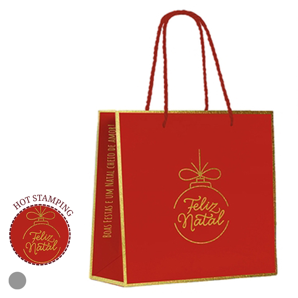 SACOLA PAPEL HOT STAMPING (VERMELHO DOURADO) 15,5X14X7cm