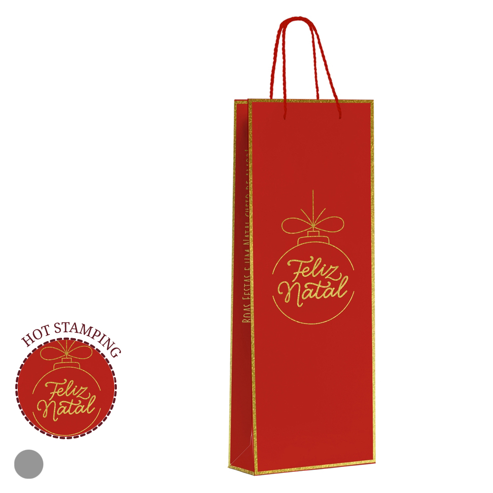 SACOLA PAPEL VINHO HOT STAMPING (VERMELHO DOURADO) 35X11,5X9cm