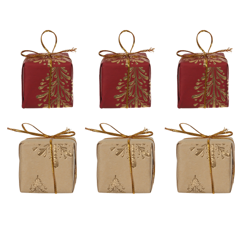 ENFEITE PENDENTE PRESENTE NATAL C/6 (DOURADO VERMELHO) 4X8,5X16cm 4D