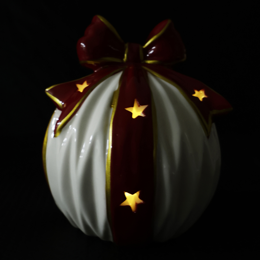 NATAL BOLA  DECORATIVA C/LED 16,3X14,6X14,2cm (VERMELHO)