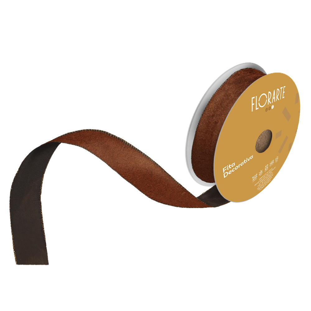 FITA ARAMADA VELUDO DUPLAFACE (MARROM DOURADO) 3,8cmX9,1m