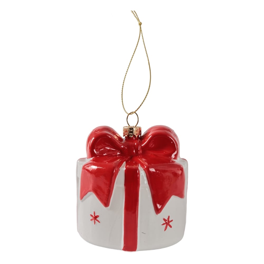 ENFEITE PRESENTE NATAL (BRANCO VERMELHO) 7,8X6,3X7,6cm