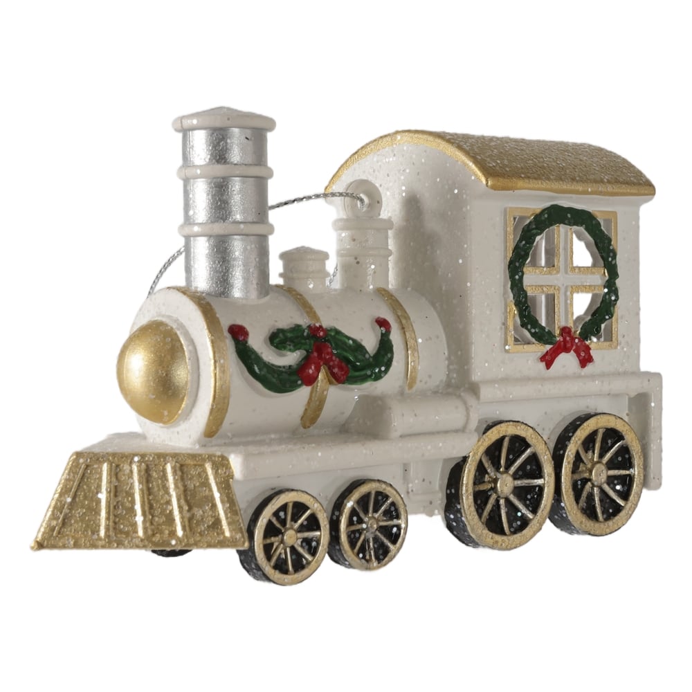 ENFEITE TREM NATAL (BRANCO DOURADO) 12,3X7,8X4,3cm