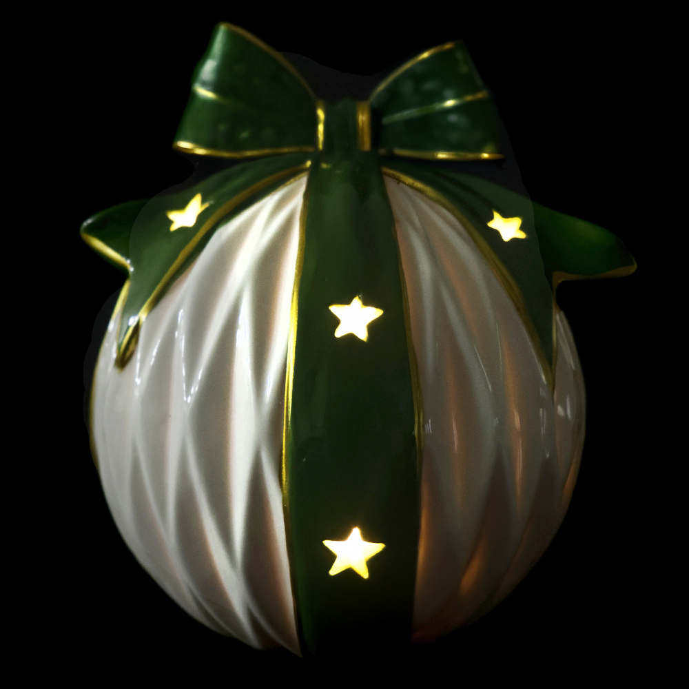 NATAL BOLA  DECORATIVA C/LED 16,3X14,6X14,2cm (VERDE BRANCO)