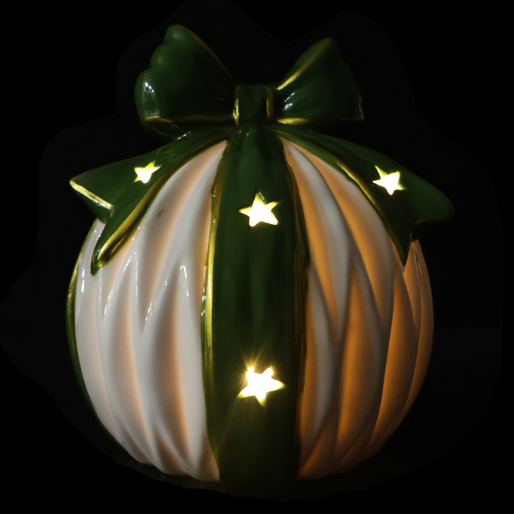 NATAL BOLA  DECORATIVA C/LED 12,6X11,2X11,2cm (VERDE BRANCO)