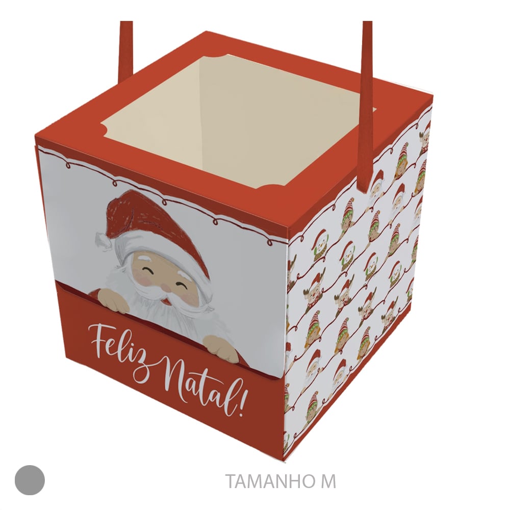 CAIXA PANETONE PAPEL (VERMELHO BRANCO) 15,5X15,5X15,5cm