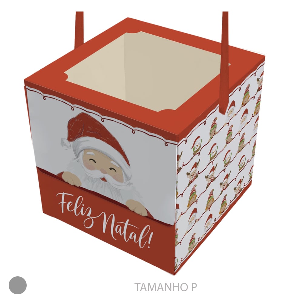 CAIXA PANETONE PAPEL (VERMELHO BRANCO) 9X9X9cm