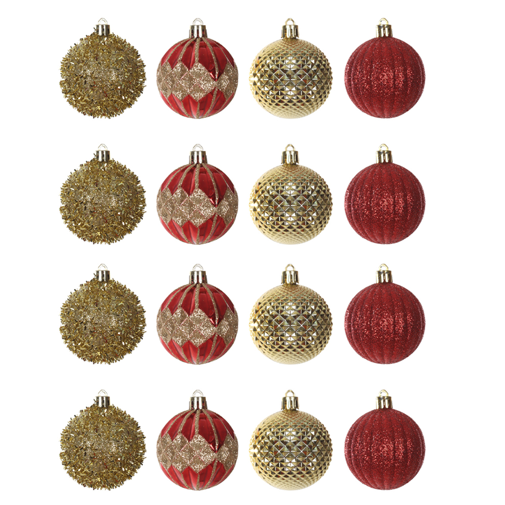 BOLAS DECORADAS C/16 6CM NATAL (VERMELHO DOURADO) 6D