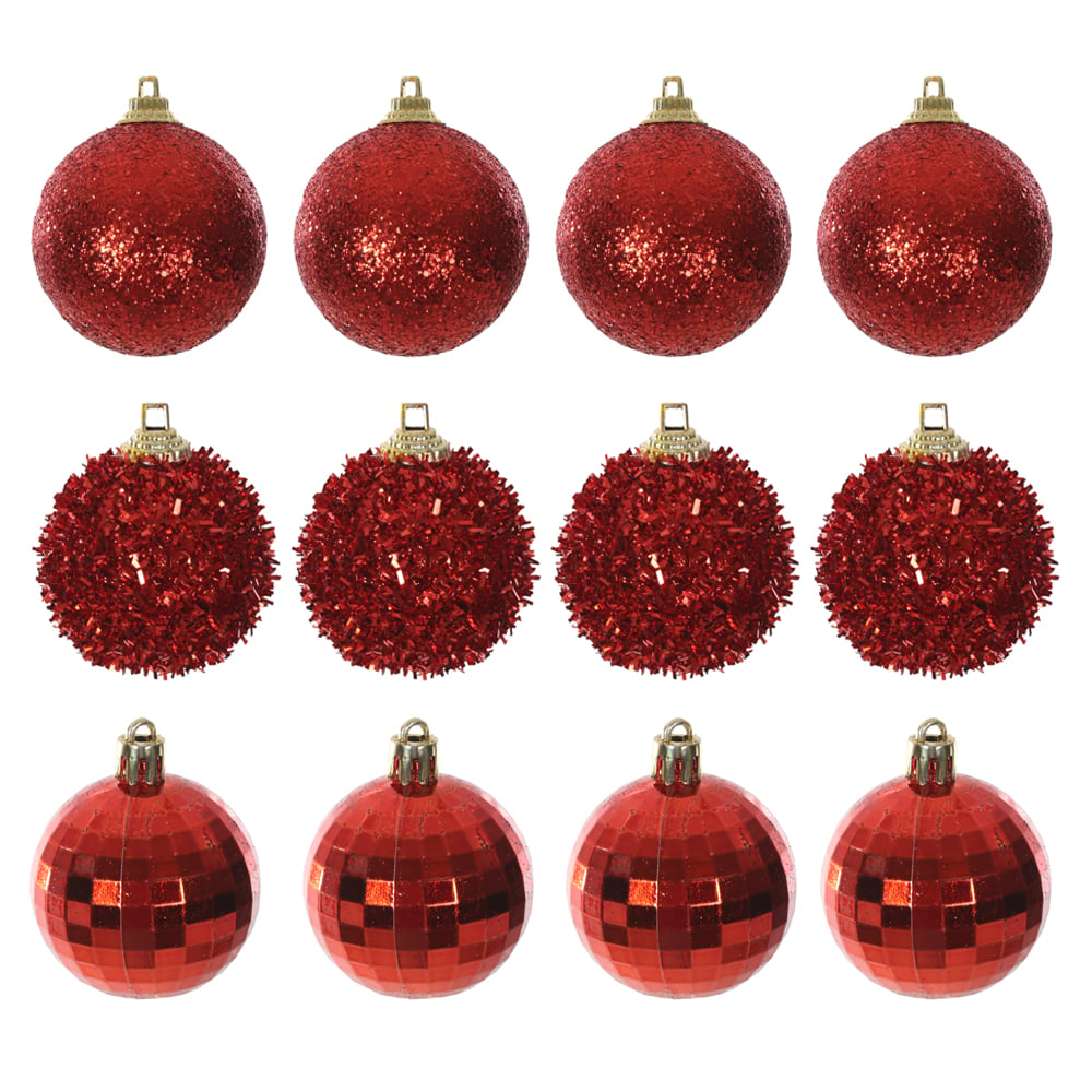 BOLAS DECORADAS NATAL C/12 (VERMELHO) 15X10X10cm 5D
