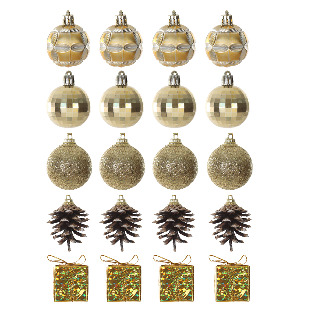 KIT ENFEITE E BOLA NATAL C/20 (DOURADO MARROM) 20X8X8cm 4D