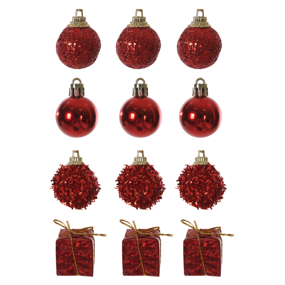 ENFEITE SORTIDO BOLA PRESENTE NATAL C/12 UNI (VERMELHO) 9X12cm 3D