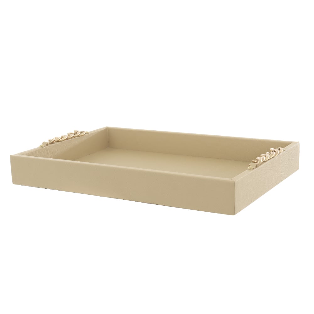 BANDEJA DECOR MDF REVEST PU CHAIN (BEGE DOURADO) 5X40X28cm