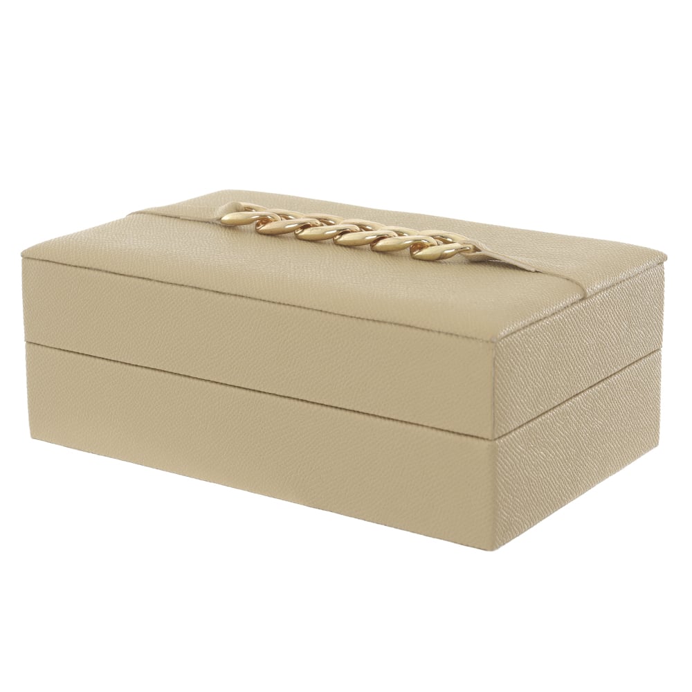CAIXA DECORATIVA MDF REVEST PU CHAIN (BEGE DOURADO) 7,5X12X20cm