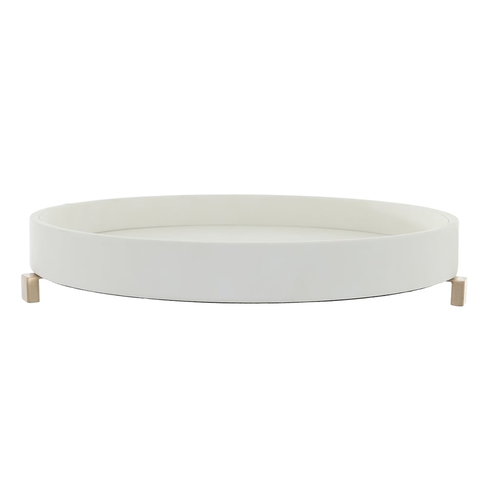 BANDEJA DECOR MDF REVEST PU REDONDA PE (OFFWHITE) 6X35X35cm