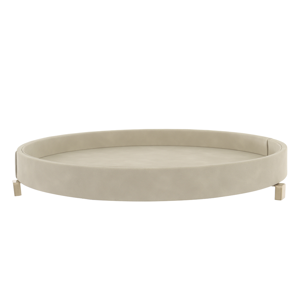 BANDEJA DECOR MDF REVEST PU REDONDA PE (BEGE) 6X40X40cm