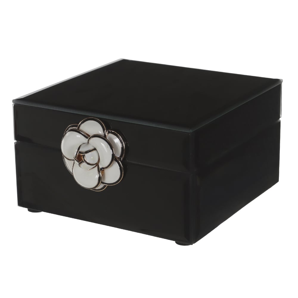 CAIXA DECORATIVA VIDRO CAMELIA P (PRETO) 13X13X7,5cm