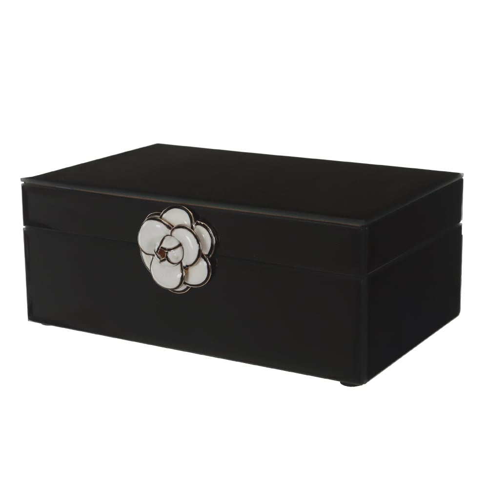 CAIXA DECORATIVA VIDRO CAMELIA G (PRETO) 21X13X8,5cm