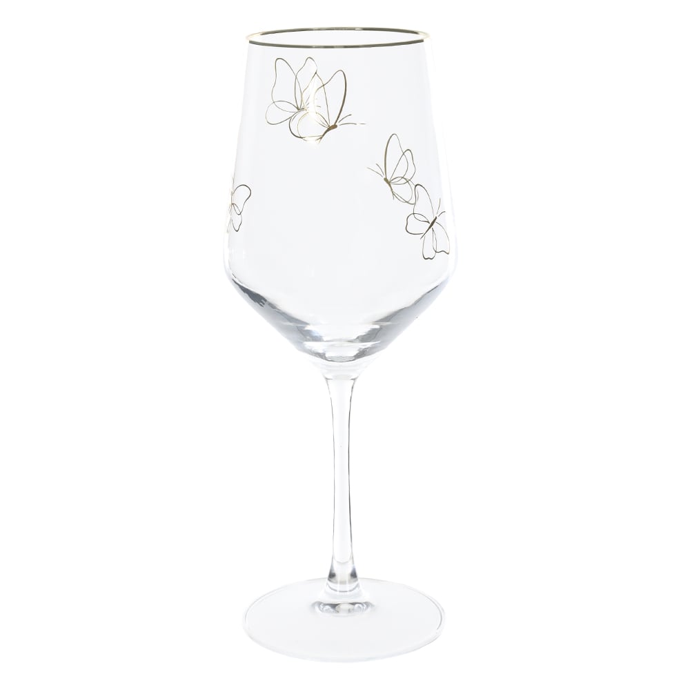 CJ TACAS VINHO 470ml 23,5X9cm C/4 PCS BORBOLETAS (TRANSPARENTE BD.DOURADA)