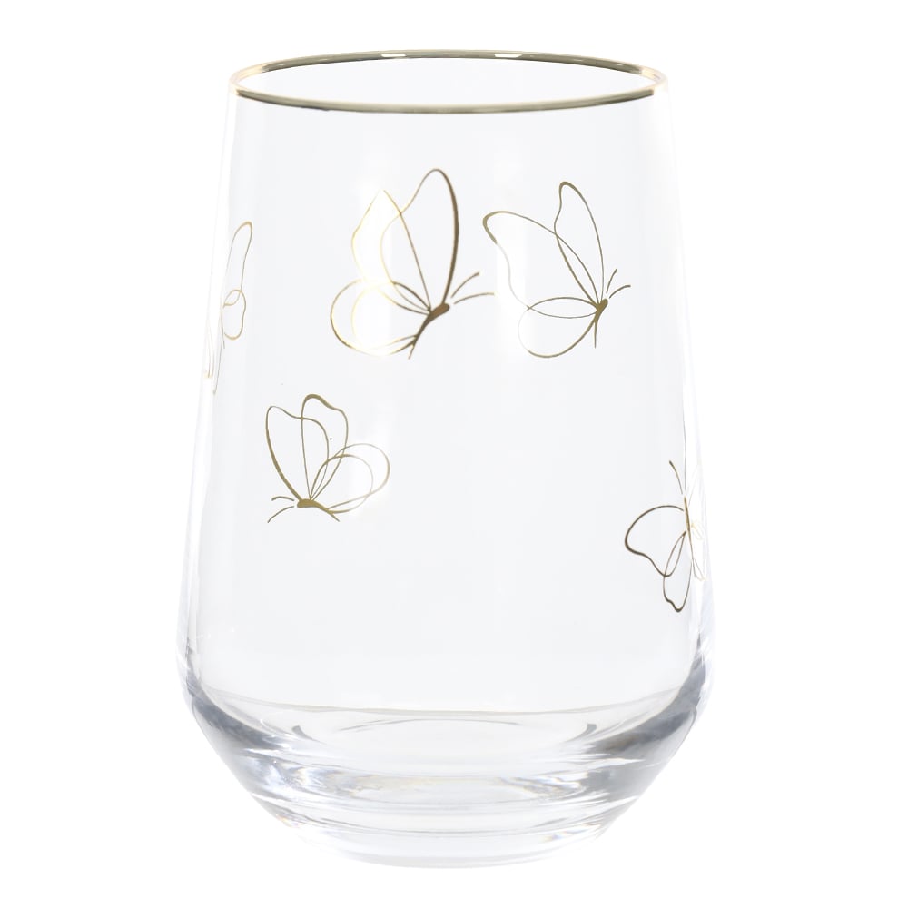 CJ COPO 400ml 11,6X8,4cm C/4 PCS BORBOLETAS (TRANSPARENTE BD.DOURADA)