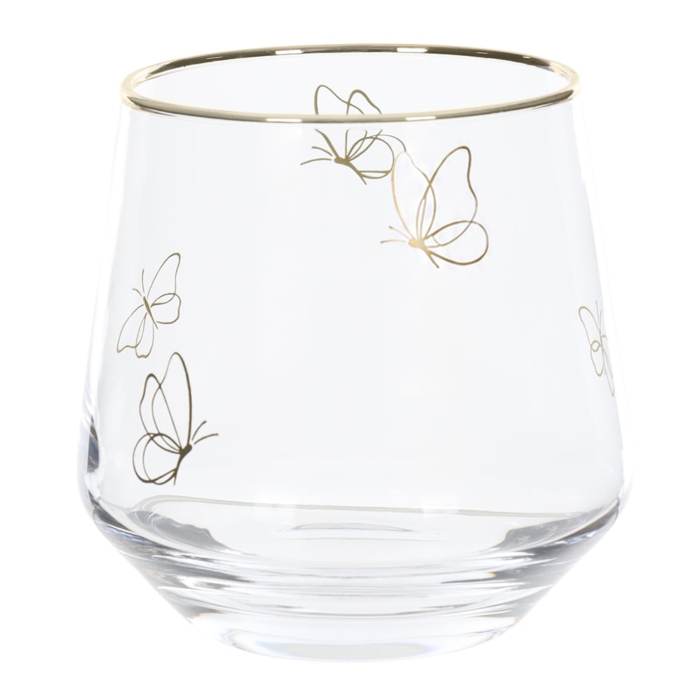 CJ COPO 350ml 9,1X9,2cm C/4 PCS BORBOLETAS (TRANSPARENTE BD.DOURADA)