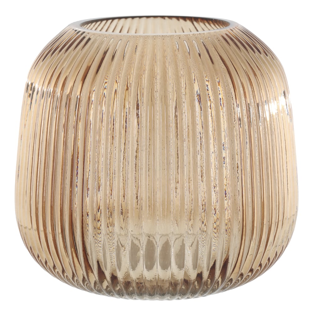 VASO DECORATIVO VIDRO CANELADO (AMBAR) 14cm 15,5d