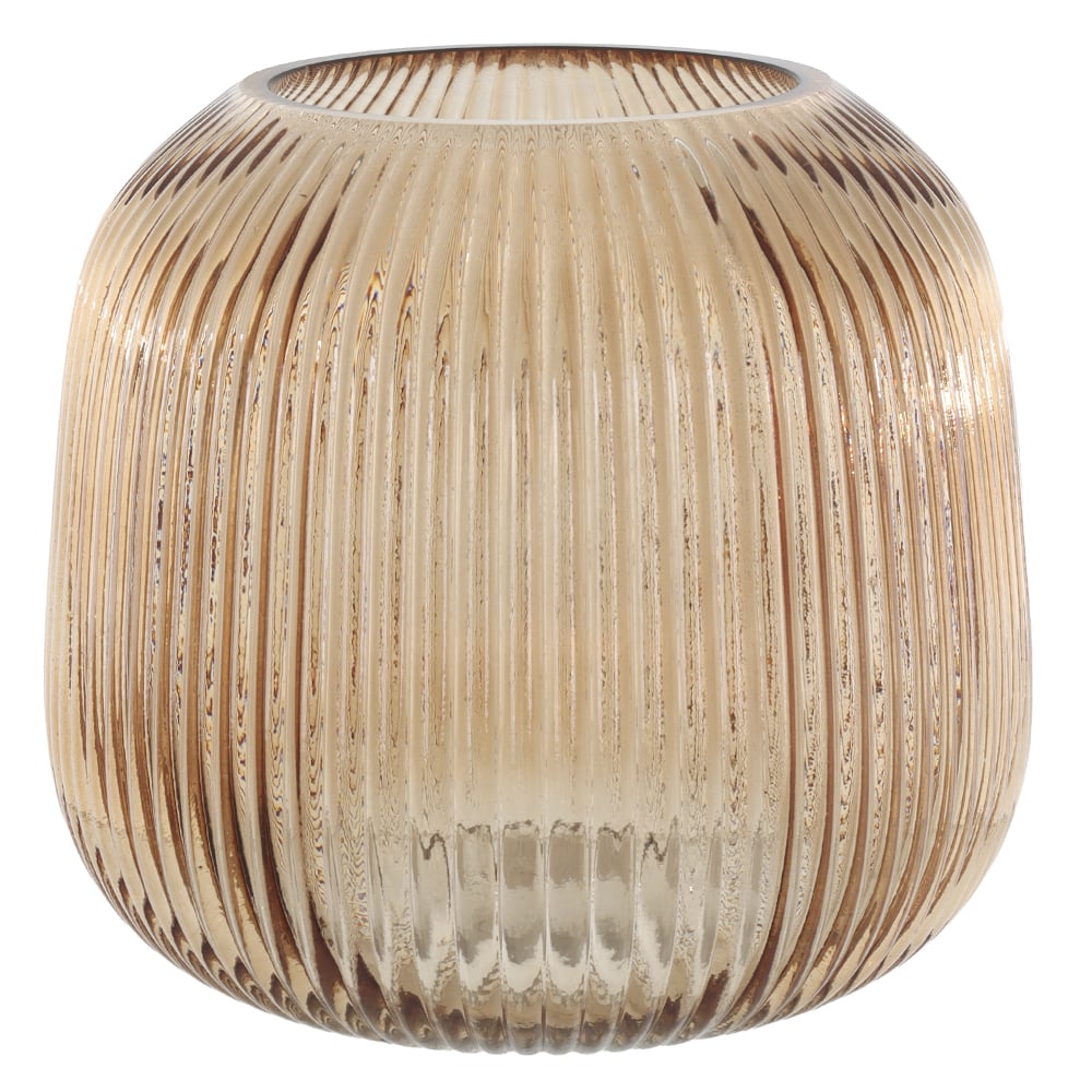 VASO DECORATIVO VIDRO CANELADO (AMBAR) 17,5cm 19,5d