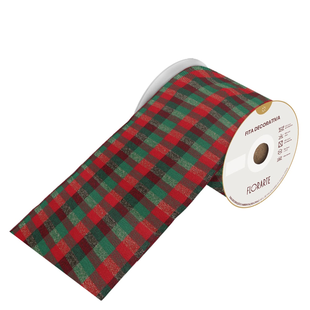 FITA ARAMADA XADREZ FACE UNICA (VERMELHO VERDE) 12cmX5m