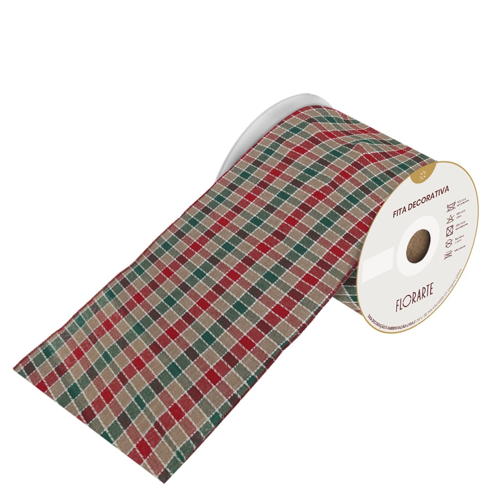 FITA ARAMADA XADREZ FACE UNICA (VERMELHO VERDE) 12cmX5m