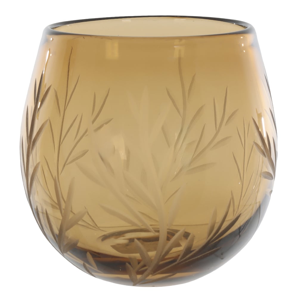VASO DECORATIVO VIDRO COM LAPIDACAO (MARROM) 15,5cm 15d