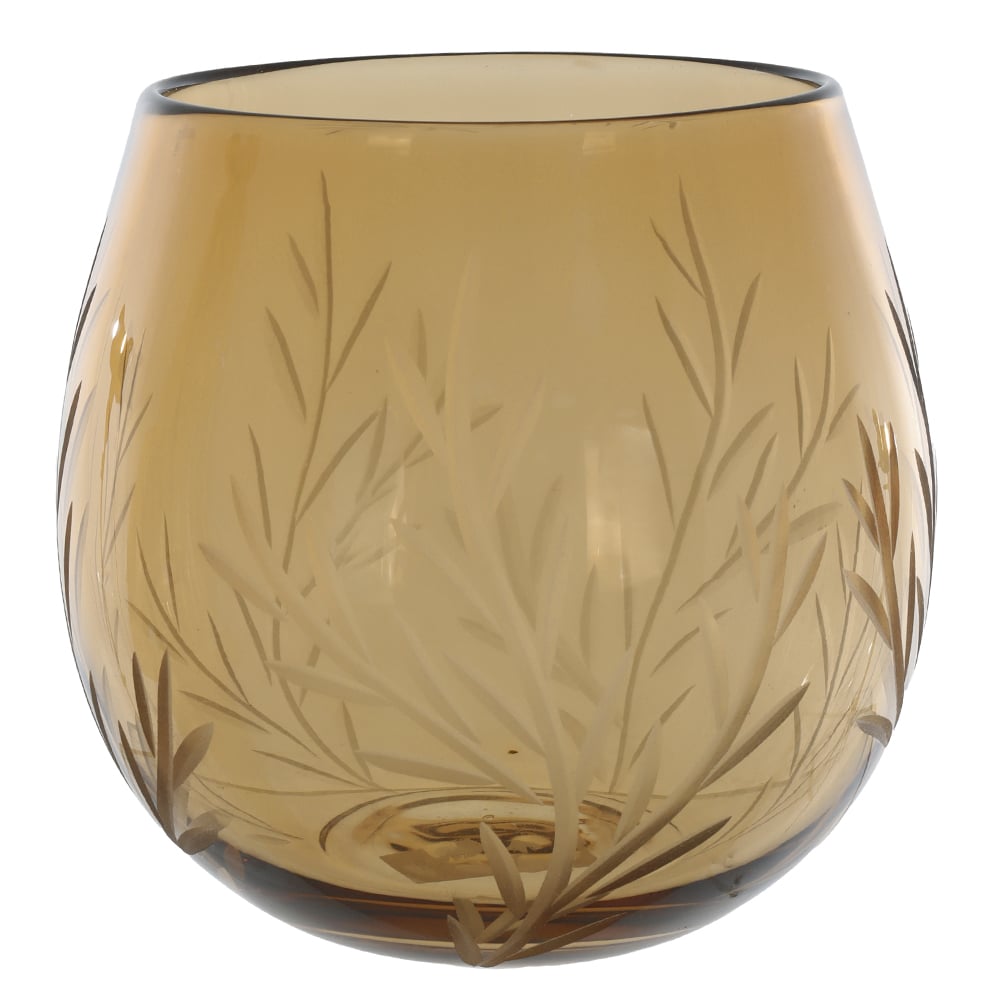VASO DECORATIVO VIDRO COM LAPIDACAO (MARROM) 17cm 18d