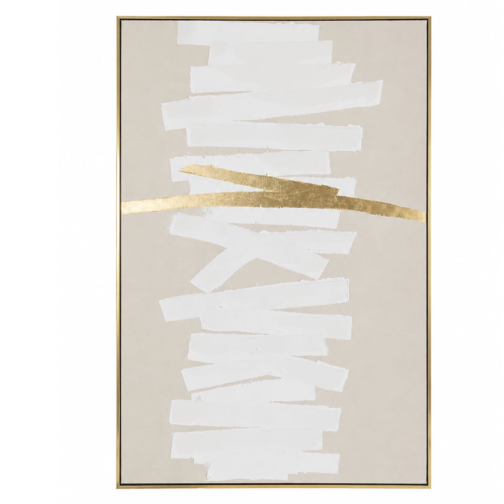 QUADRO DECORATIVO CANVAS ABSTRATO (BRANCO DOURADO) 1,2mX80X3,5cm