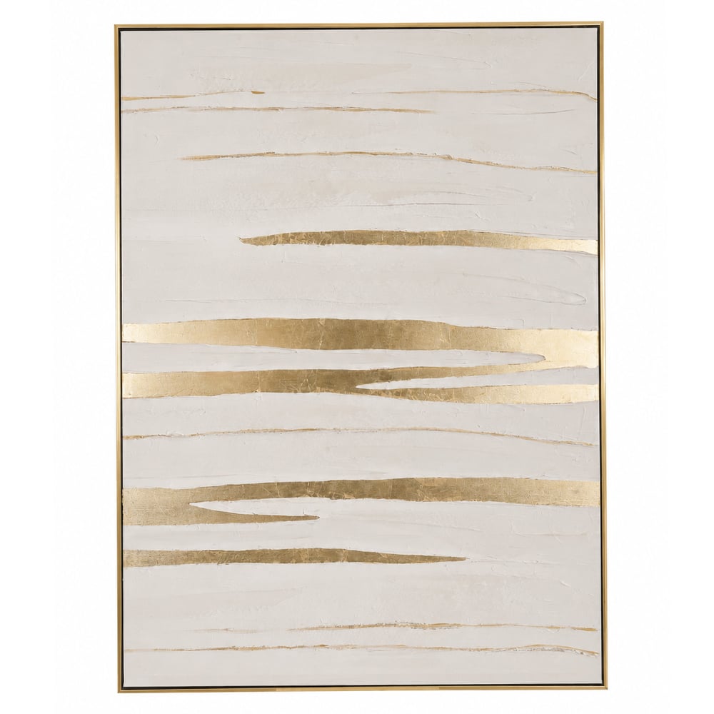 QUADRO DECORATIVO CANVAS ABSTRATO (BRANCO DOURADO) 1,2mX90X3,5cm