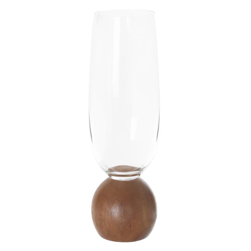 CJ TACAS CHAMPANHE 210ml 17X5,6cm C/4 PCS HASTE MADEIR KOA ESFERA (TRANSPARENTE)